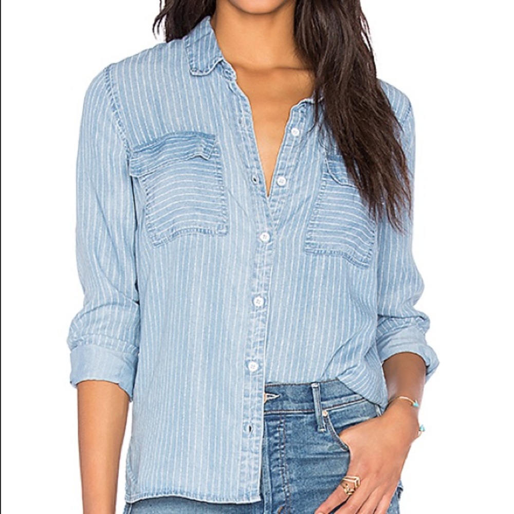 Splendid Faded Pinstripe Button Down in Light Wash